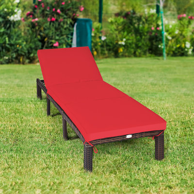 Rattan Reclining Chaise Lounge with Cushion by Costway
