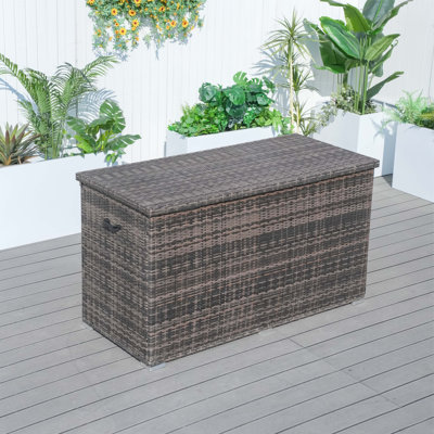 Java 270 Gallons Gallon Water Resistant Resin Lockable Deck Box In Brown by Primestok