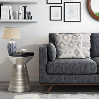 18"W Metal Industrial End Table with Sculptural Circular Base, Assembled by Wade Logan